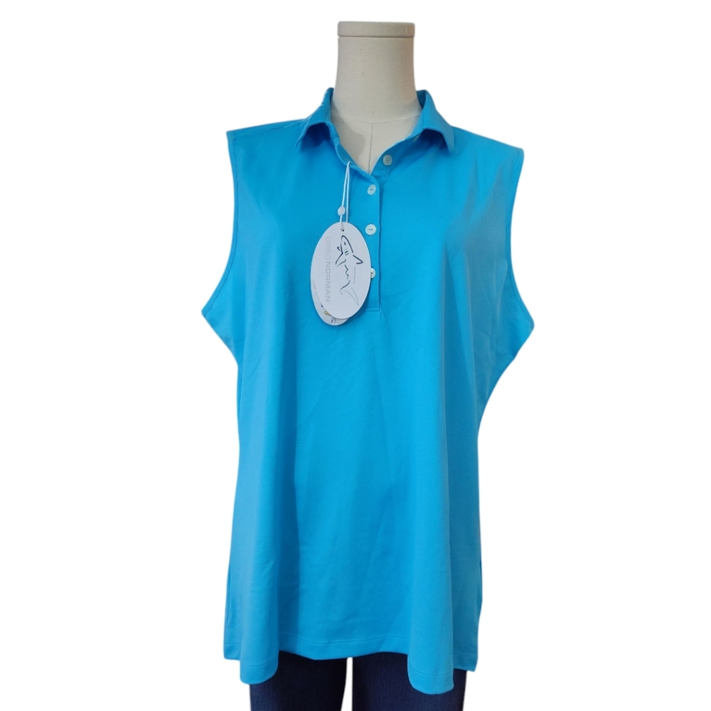 Greg Norman Sleeveless Freedom Micro Pique Stretch Golf Polo Blue Womens XL